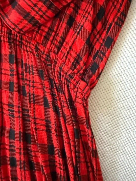 Express Red and Black Plaid Long Sleeve Dress - Picture 7 of 10